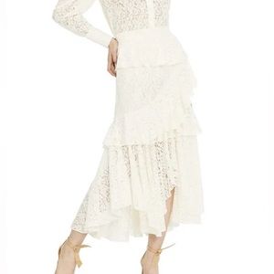 MISA Los Angeles Joseva Lace Cascade Ruffles Vintage Peplum Asymmetrical Skirt